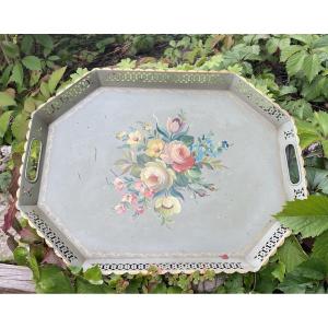 Painted Sheet Metal Tray With Openwork Edges 