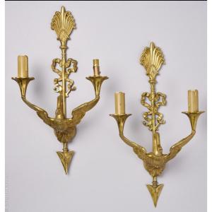 Pair Of Empire Style Swan Wall Lights With Outstretched Wings
