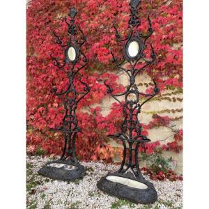 The Pair Of Very Large Cast Iron Coat Racks From The 19th Century, Alfred Corneau