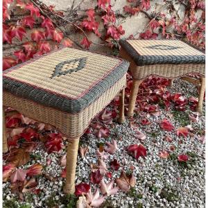 The Pair Of Side Tables In Woven Rattan 