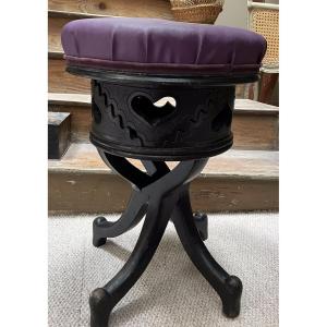 Openwork Pianist's Stool With Heart Motif, Napoleon III 
