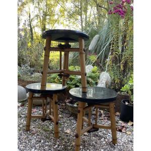 The 3 Small Bamboo Stools, Side Table Or End Table 