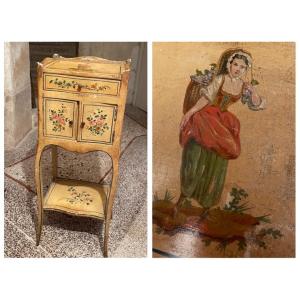 Small Neapolitan Bedside Table, Painted On All Sides