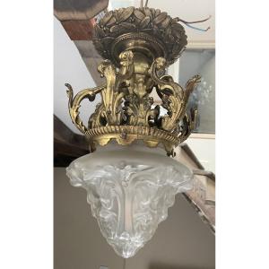 Ceiling Light With A Crown In Gilded Bronze