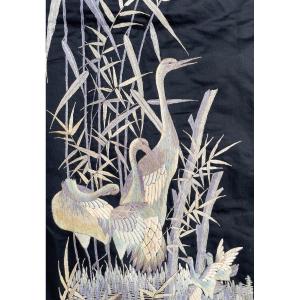 Panel Of Fine Asian Embroidery In Grisaille 