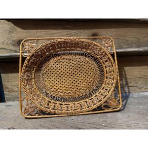 Folk Art Small Rectangular Woven Basket 