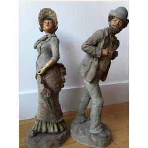 Pair Of Merveilleux In White Terracotta, Circa 1900