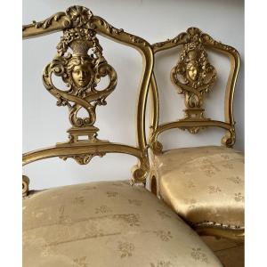 The Pair Of Gilded Wood Chairs With Canéphores