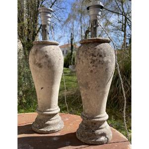 Pair Of Large Lamps In Reconstituted Stone
