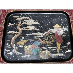 Japanese Tray In Boiled Cardboard From Pont à Mousson