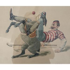 Charles De Condamy - The Polo Player - Watercolor - Signed
