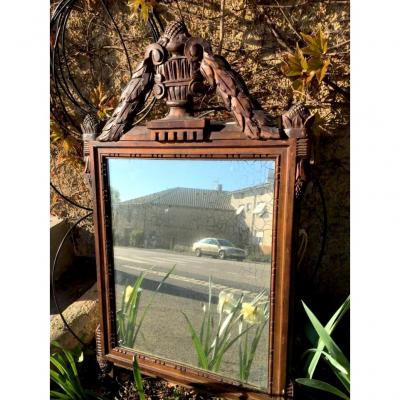 Mirror With Fronton, XIXth, Natural Wood