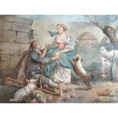 Watercolor Scene Galante, XIXth C.