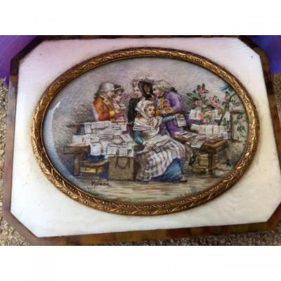 Miniature On Ivory Animated, Framed, XIXth C.