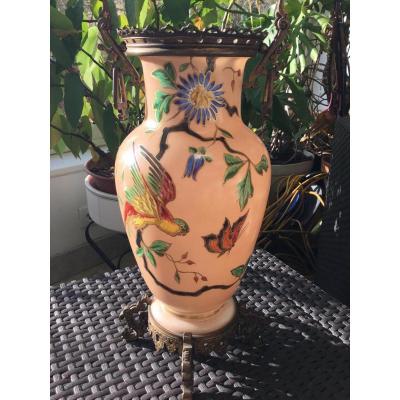 Grand Vase En Opaline Et Bronze Dore (37cm) Napoleon III 