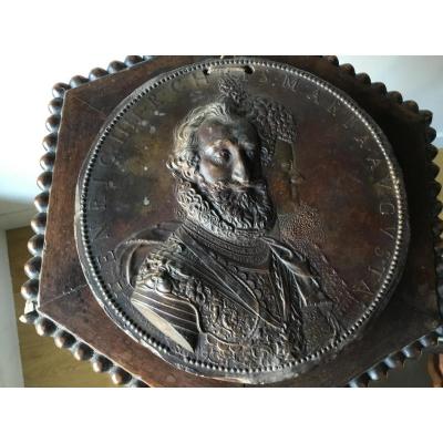Medallion In Profile Of Henry Iv, Bronze Patina, Napoleon III
