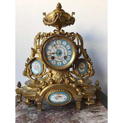 Pendulum Gilt Bronze And Porcelain Plates, Nineteenth