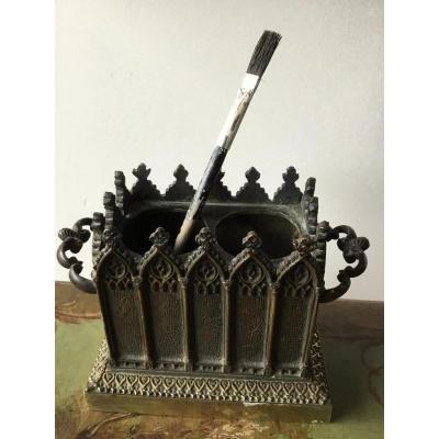 Bronze Feather Holder Neo-gothic Decor, Nineteenth