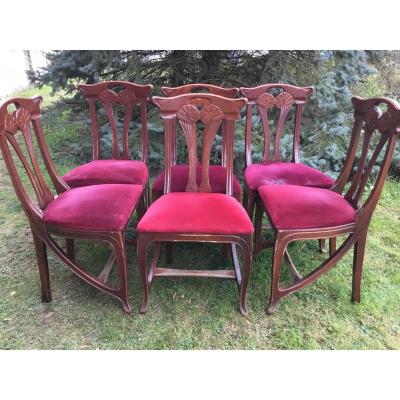 Suite De 6 Chaises Art Nouveau (12 Dispo) Dlg E. Gaillard