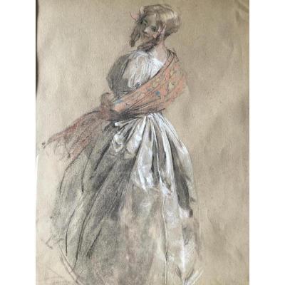 Antoine Calbet 1860-1944. "elégante Au Châle."