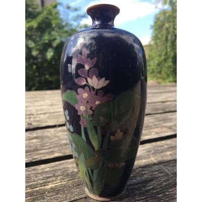 Japanese Cloisonne Vase Decor Flower And Lotus Leaves Edo Period