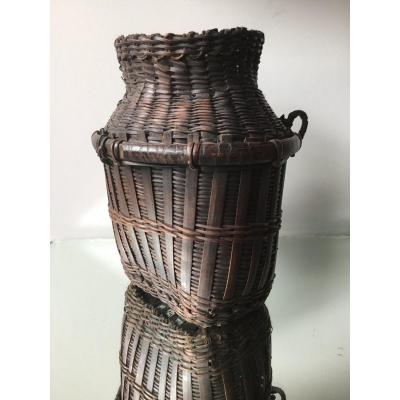 Japanese Woven Wicker Ikebana Basket, Edo Period