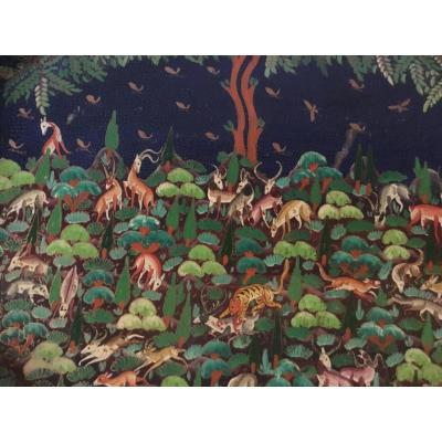 Octagonal Tray Au 25 Deers, South Asia, Around 1900