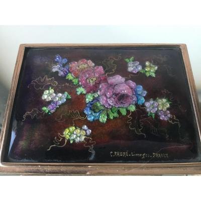 Camille Fauré, Poudrier, Floral Enamel Decor