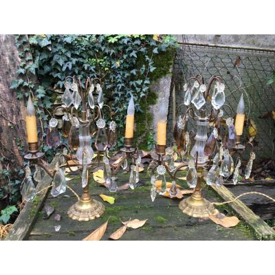 Pair Of Electrified Girandoles With Colored Tassels