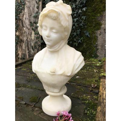 Jean-baptiste Greuze d'After: Bust Of Young Girl In Alabaster