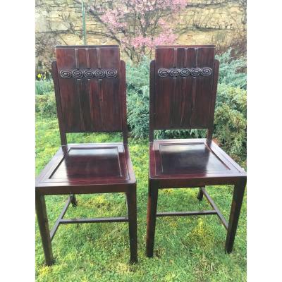 Pair Of Art Deco Chairs In Iron Wood