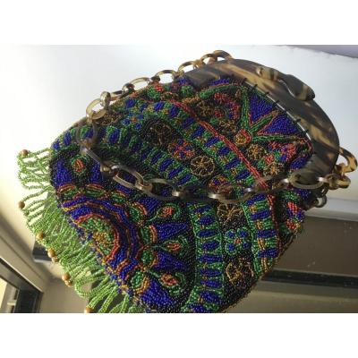 Beaded Evening Bag Decorated With Polychrome Bothés, Around 1900