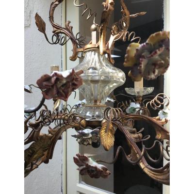 6 Lights Chandelier Decorated With Porcelain Flowers