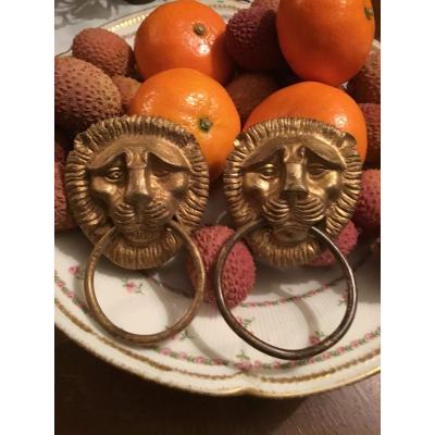 Gilt Bronze Lions Pull Handles, Restoration