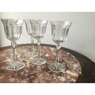 Suite Of 5 Crystal Wine Glasses, Prob Baccarat, Early Twentieth