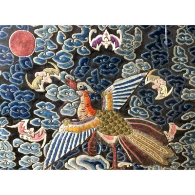 Chinese Mandarin Square, Framed Silk Embroidery