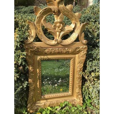 Mirror With Pediment In Golden Wood, Eighteenth