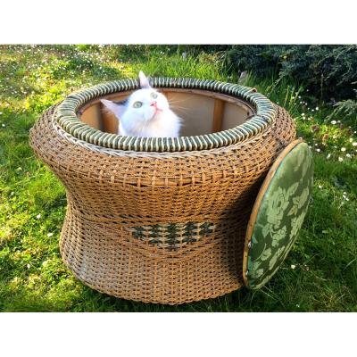 Pouf Forming Wooden And Rattan Chest