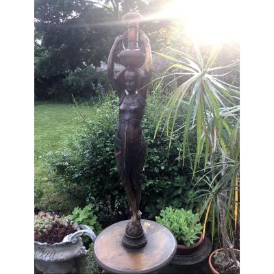 Large Egyptian Wood Torchiere, Napoleon III 170 Cm