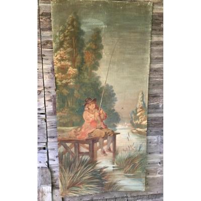 Large Painted Canvas, In The Spirit Of Tapestries, Nineteenth