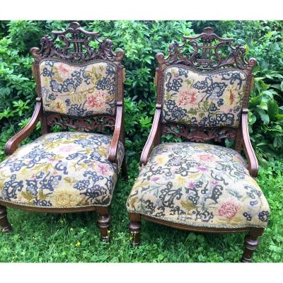 Pair Of Carved Armchairs, Eclectic Decorative Art, Napoleon III