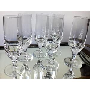 Suite Of 6 Art Deco Crystal Flutes 