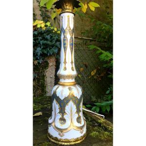 Large Opaline Overlay Lamp With Oriental Decor, XIXth