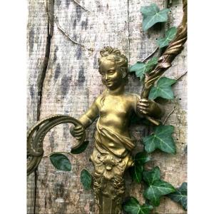 Putto Figure Term, Louis XV Style Wall Lamp