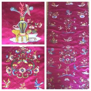Lovely Chinese Embroidery On Fuchsia Pink Silk Late Eighteenth