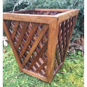 Waste Paper Basket In Strips Of Wood