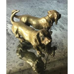 The Two Dachshunds In Gilt Bronze