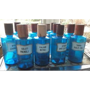 Old Pharmacy Bottles In Blue Glass, Napoleon III