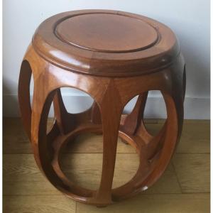 Drum Shape Stool In Exotic Wood