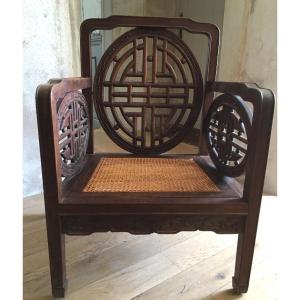 Chinese Armchair In Carved Exotic Wood